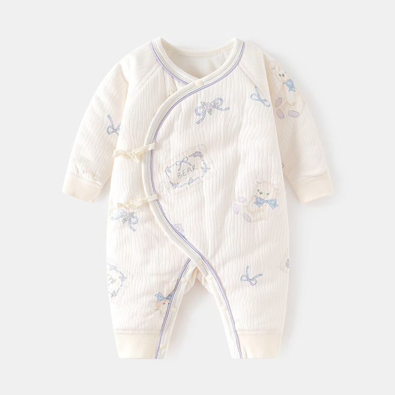 Babibele quilted romper - lightweight cotton, seamless bodysuit, autumn/winter pure cotton newborn butterfly outfit, baby crawling suit