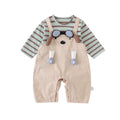 Infant and toddler clothing, spring and autumn outfits, baby boy's outing wear, full-month and 100-day celebration, cute cartoon flying puppy two-piece set