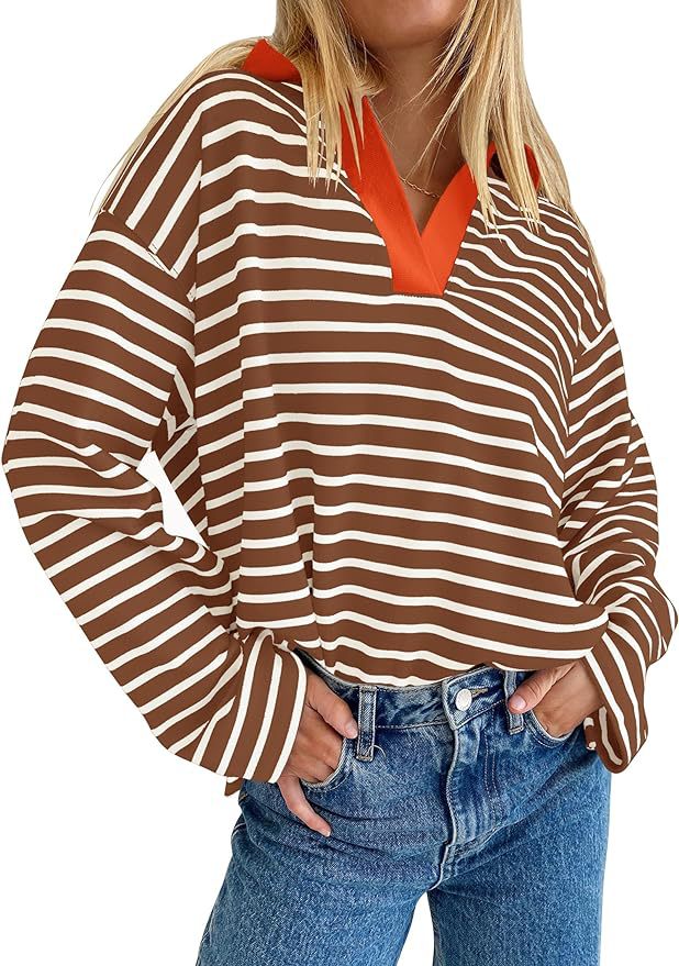 European and American Independent Station Cross-border Women's Clothing 2024 Autumn TK  Explosive Loose Casual Collar Striped Long Sleeve Sweater Women
