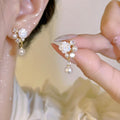 French chic pearl flower earrings - a1525 gold