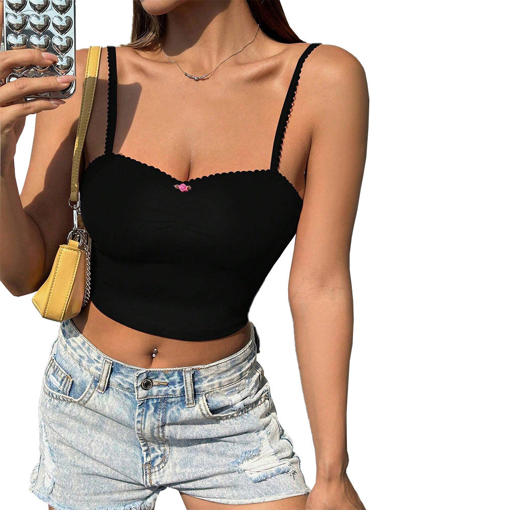 Amazon  european and american cross-border women's milk silk sexy ruched bust lace camisole bodycon bandeau top