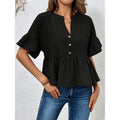 code new arrival  original women's casualpure colorv neckruffles short-sleeved tops