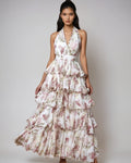 spring new arrival: european and american style women's fashionable and sexy v-neck camisole dress with multi-layered print