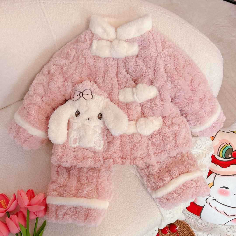 Three-layer thickenedfleece-linedthickenedgirlfall and winter flannel pajamas chinese style heattechsuitkids baby home clothes