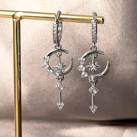 Korean sweet & spicy girly micro-pave zircon star, moon & flower stud earrings - dainty & minimalist jewelry