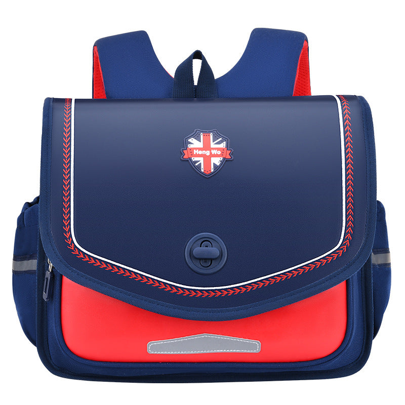 New british style horizontal elementary school backpack - grades 2-5, spine protection, weight reduction, water-resistant, minimalist design, durable