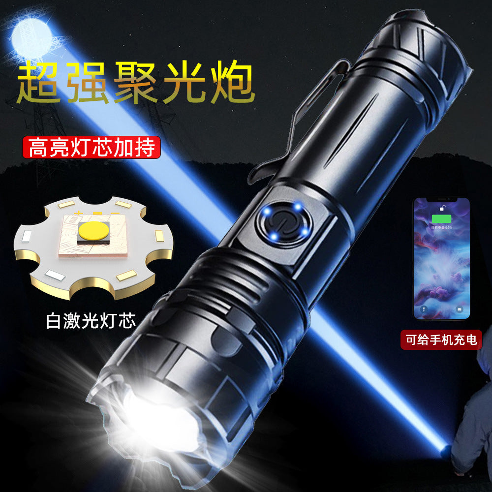 Cross-border tactical LED strong light flashlight outdoor small and convenient emergency lighting with pen holder zoom remote shooting flashlight