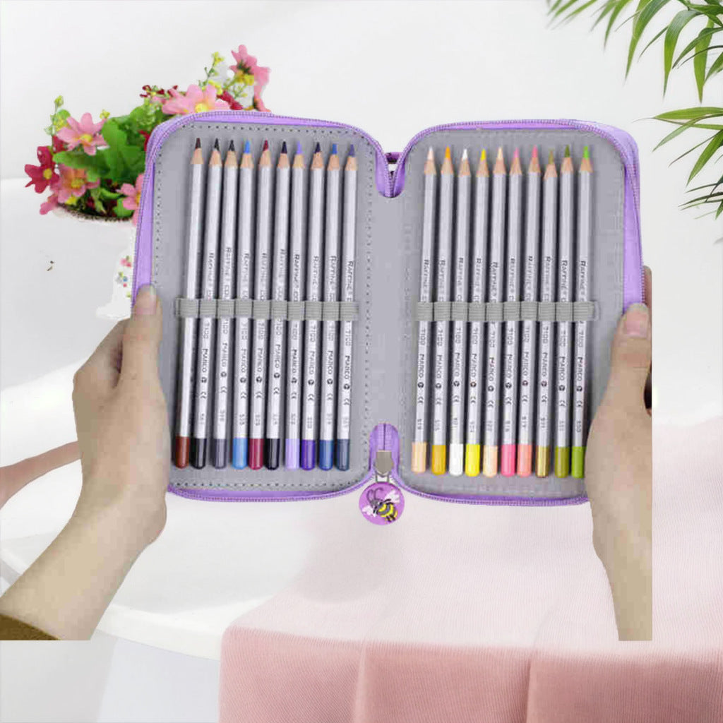 Cross-border large-capacity pencil case Art painting Pencil bag Student stationery storage bag 48 colors Three zippers Stationery box