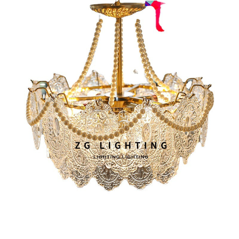 French retro court chandelier American light luxury crystal living room lighting designer pearl glass bedroom lighting