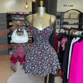 European and american cross-border women's clothing:  summer new collection - sweet & fresh floral high-waisted a-line mini slip dress