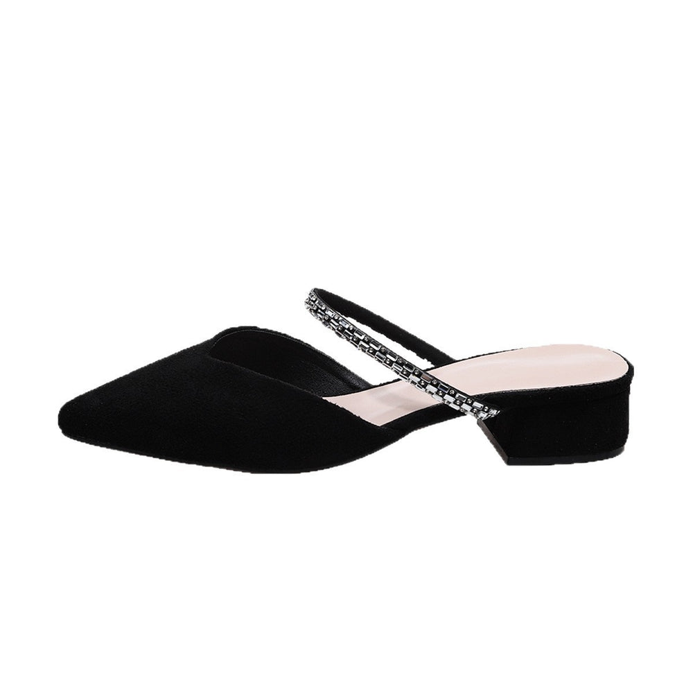Pointed toe cross-border plus size medium heel slippers outwear  summer new arrival suede elegant toe-cap half slippers for women wholesale