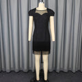 Amazon cutout mesh french black round neck dress - tassel hem elegant evening gown