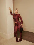 European and american new arrival cross-border fashion trendy snake print slim fit sexy sporty hot long sleeve top and pants set