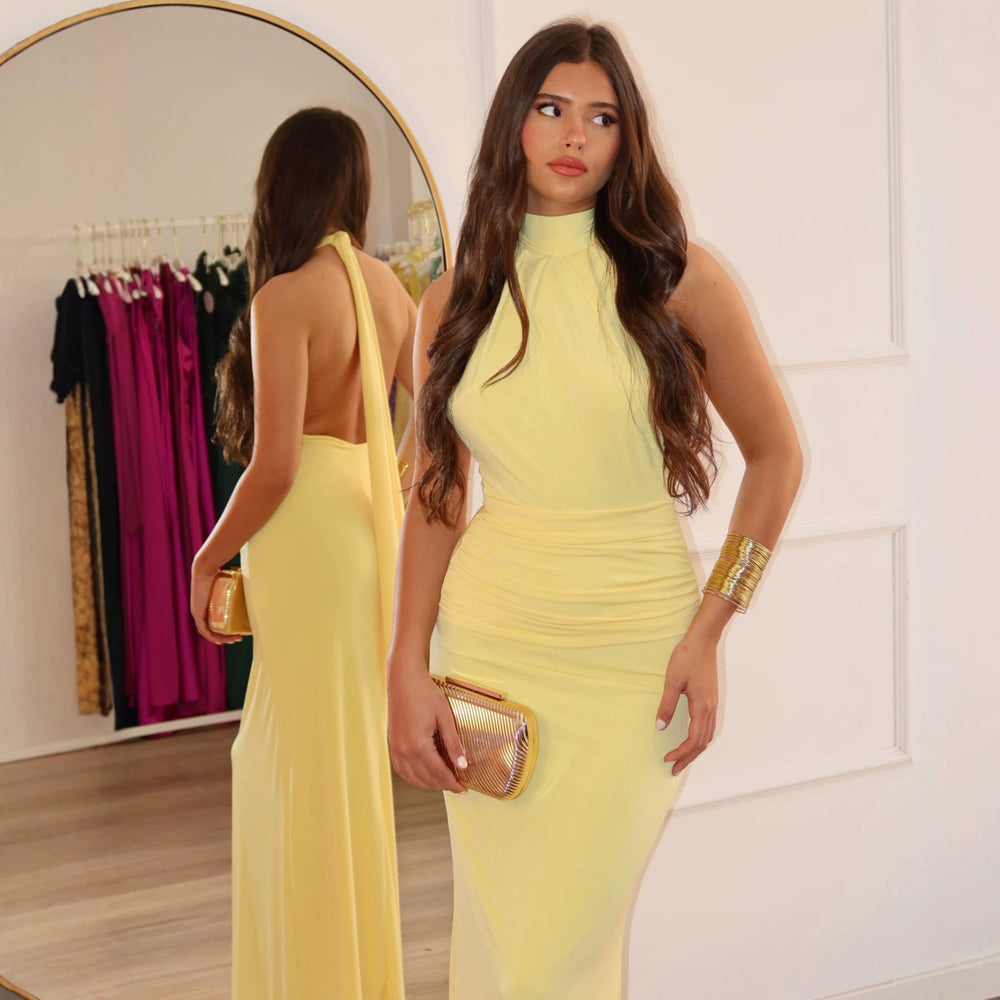 Fashionexport women's fashionelegant sleeveless pleated waist long skirt sexybackless strap hip cover dress women