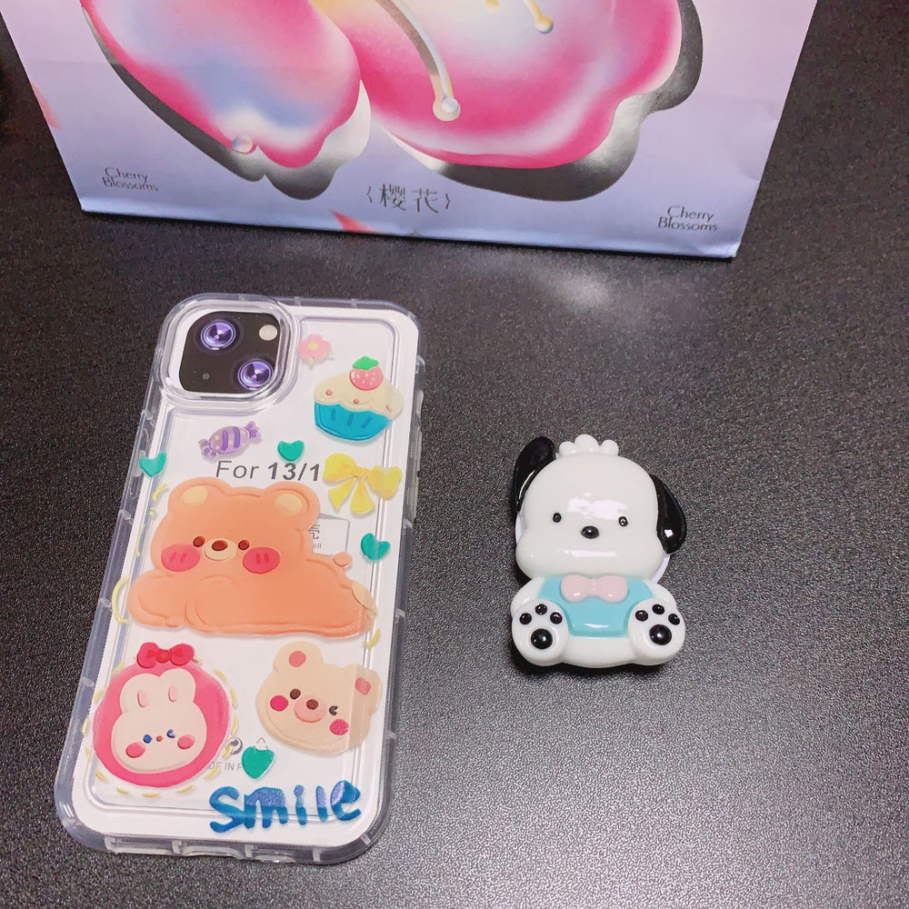 Cartoon cinnamon dog stand creative lazy airbag telescopic lollipop stand epoxy mobile phone desktop stand
