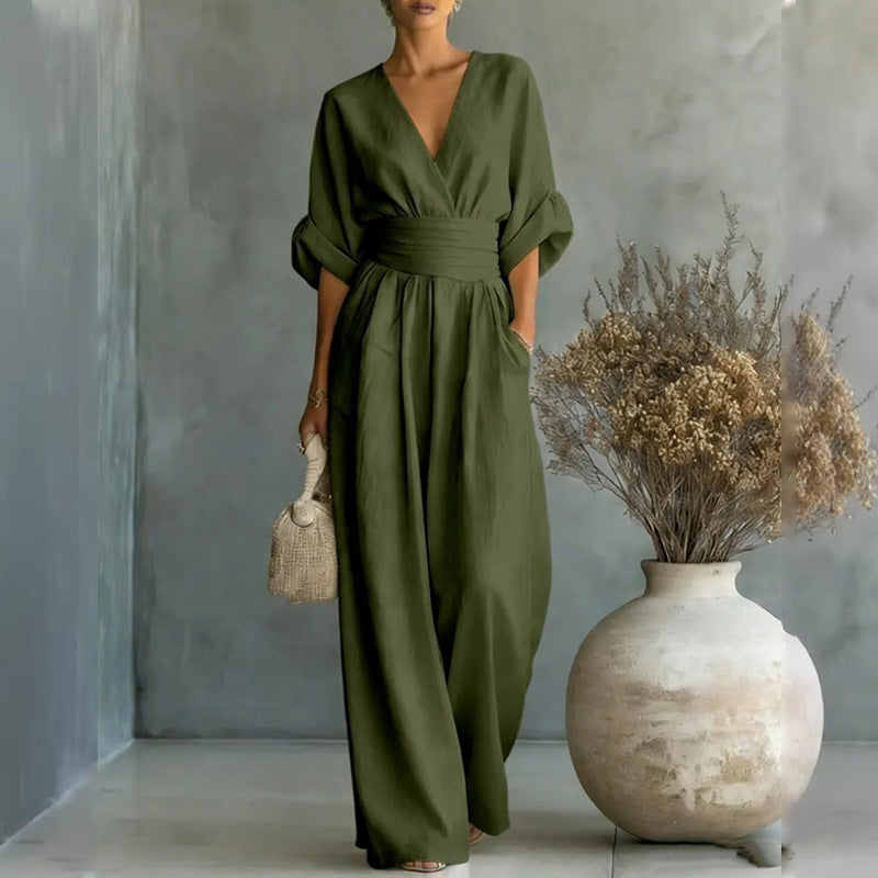 european and american cross-border women's jumpsuit: new summer collection - elegant, figure-flattering v-neck women's romper