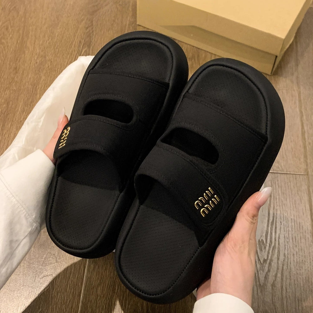 Thick solevelcro sandals and slippers for women summeroutwear2026 new arrivaleasiest for matchslimming look one-line slippers casual sandals