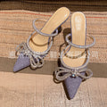 European and american style white label one-piece high-heeled slippers, stiletto heel, bow, rhinestone, cross-border half slippers, pointed toe, one-leg custom