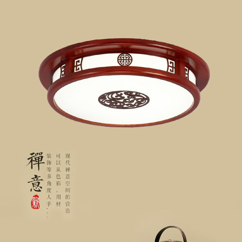 Chinese bedroom ceiling lamp square solid wood antique classic led sheepskin lamp round bedroom dining room Chinese style lighting