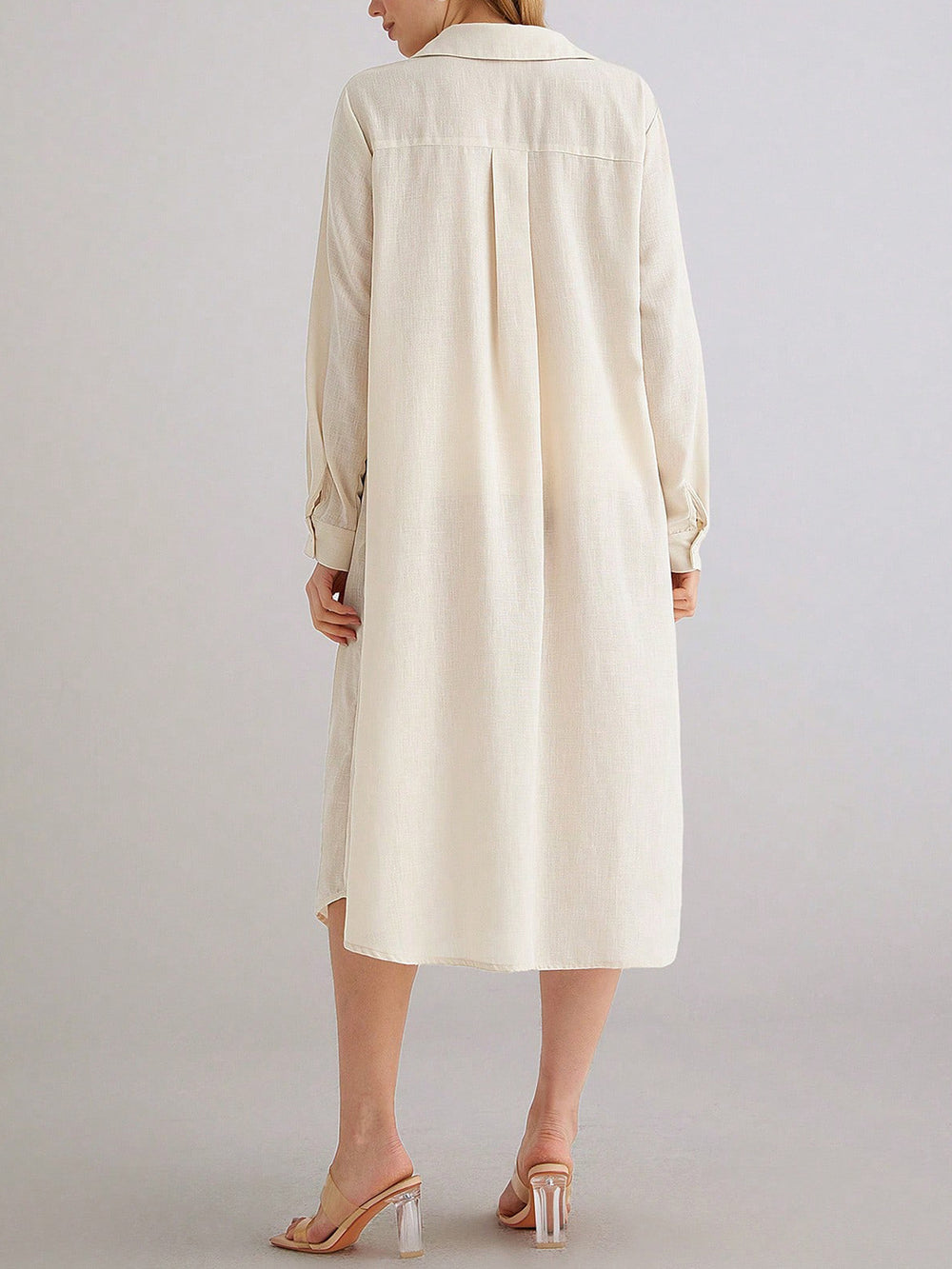 Plus size white shirt dress for work or vacation: long sleeve, tie-waist, slimming, and flattering - perfect for curvy women