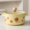 Ins cream yellow bear instant noodle bowl with lid dormitory student instant noodle bowl salad bowl double ear soup bowl tableware