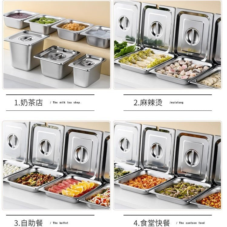 304 stainless steel portion basin fast food restaurant serving basin milk tea shop portion box square basin with lid canteen serving basin