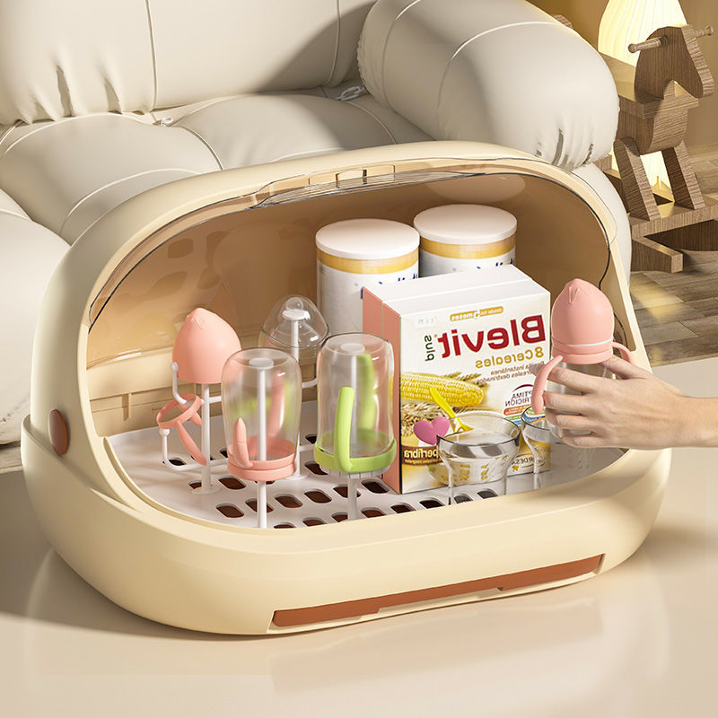Bottle storage box Large capacity flip cover Dust drain rack Covered baby products Supplementary food tableware Drain storage box