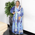 African plus sizeexportnew arrival women's chiffon   v neckprinting large swing long sleevesdress