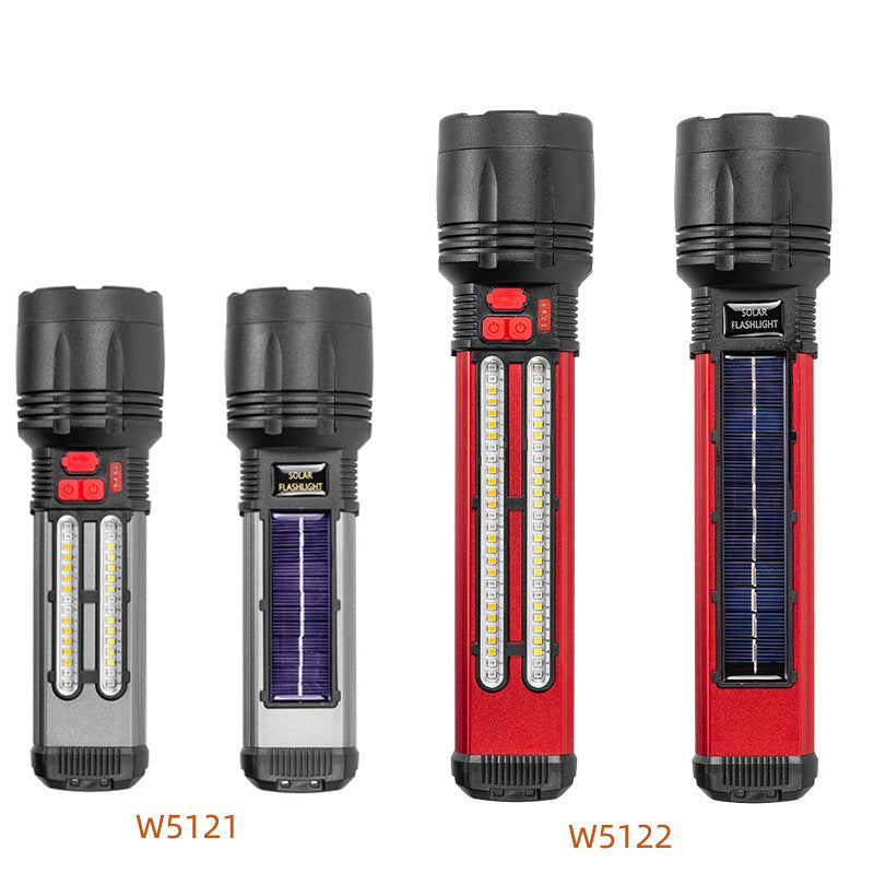 Cross-border new XHP50 solar strong light flashlight Type-C charging dual switch LED flashlight with side light
