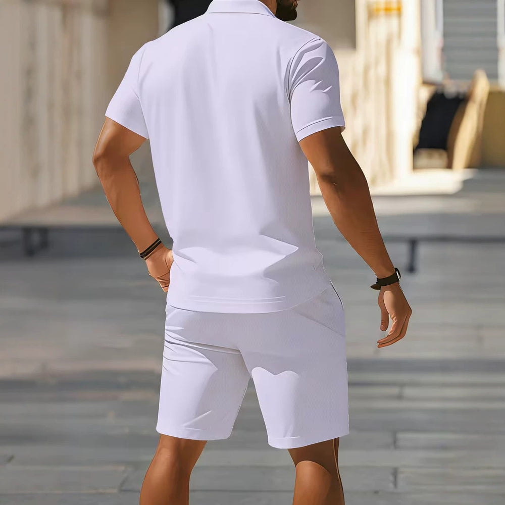 hot-selling men's polo shirt set, new summer two-piece casual short-sleeve and shorts set, dropshipping available