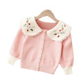 Girls' cardigan sweater, children's knitwear,  autumn/winter new arrival, turn-down collar embroidered girl's outerwear, little girl's top