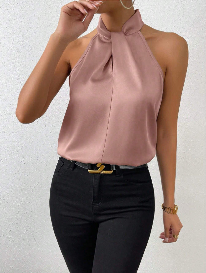 summer new arrivals: european and american style satin halter neck sleeveless tank top, faux silk satin top - ready stock wholesale
