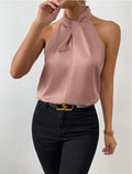 summer new arrivals: european and american style satin halter neck sleeveless tank top, faux silk satin top - ready stock wholesale