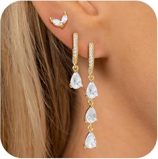 Bestselling european and american diamond marquise drop earrings - fashionable single ear studs, no piercing needed, perfect holiday jewelry gift for women