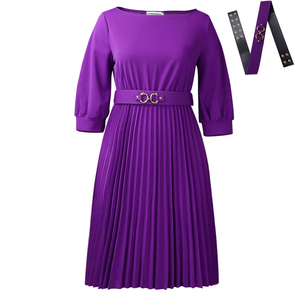 C3344  cross-border new women's fashionable and elegant round neck three-quarter sleeve pleated african dress