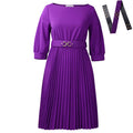 C3344  cross-border new women's fashionable and elegant round neck three-quarter sleeve pleated african dress