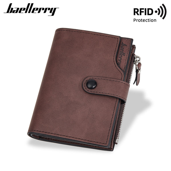 New wallet men's short baellerry  business multi-card RFID wallet retro zipper ticket clip