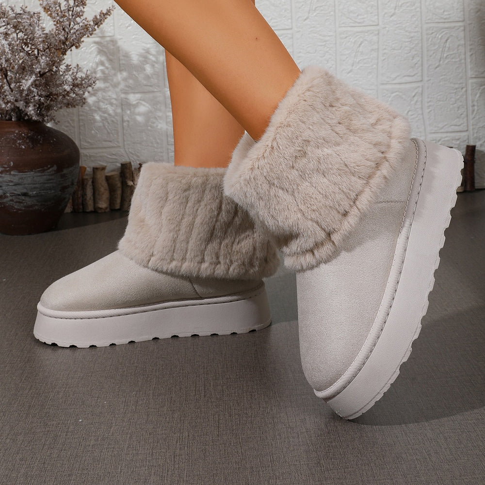new arrivalthick sole round toe flip-top fur short snow boots cross-border platform bottomheattechfleece-linedthickened cotton boots