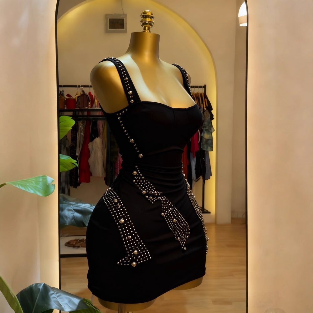 new silver bubble bead camisole dress - perfect for everyday wear or a light evening out. high-end, luxurious, niche design with a slimming, bodycon fit