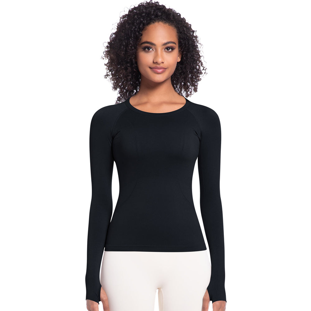 New seamless one-piece knit yoga top: high-stretch, compression fit, long sleeve, breathable, quick-dry running & fitness activewear t-shirt