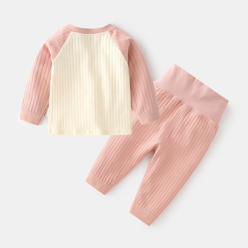 Babylon baby cotton printed snap-shoulder two-piece set: kids' autumn/winter jacquard thermal underwear with high-waisted pants