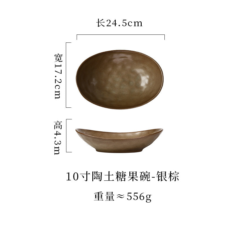 japanese ceramic plate, high-end candy bowl, fruit salad bowl, fish plate, stoneware tableware, oval plate, household dish plate