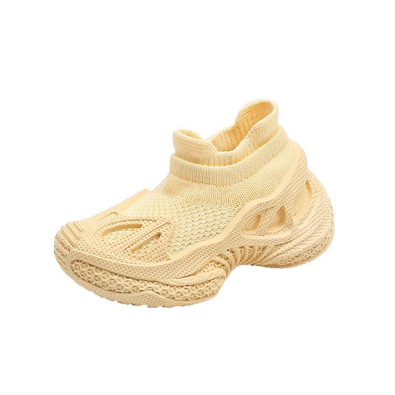 Vancahao kids' casual chunky sneakers -  autumn new trendy mesh shoes, breathable thick-soled flyknit athletic shoes