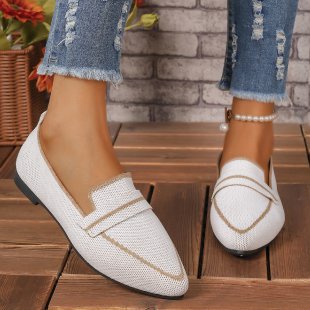 Plus size women's flat shoes for export - spring  pointed toe flyknit slip-on casual loafers - breathable