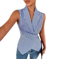 summer cross-border  women's striped sleeveless v-neck button-down shirt with back tie
