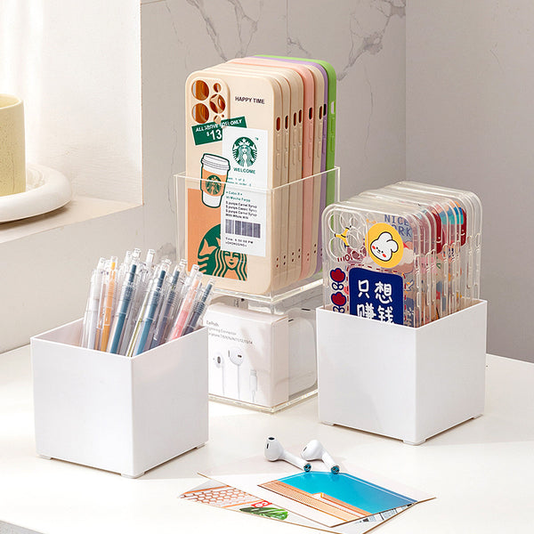 Desktop mobile phone case, sticky note transparent storage box, plastic large-capacity data cable, earphone mini wall-mounted storage box.