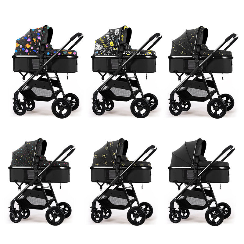 Baby stroller, lightweight, full-coverage, sit-down and lie-down mesh, breathable, one-click folding, high-view stroller with four wheels
