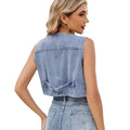 Amazon  new arrival european and american cross-border fashion casual v-neck denim top adjustable vest cropped vest for women