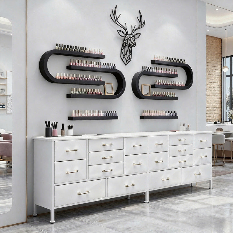 Nail salon display cabinet, nail art cabinet, freestanding cabinet, gel polish storage cabinet, wall cabinet, nail polish color swatch display, nail art side cabinet