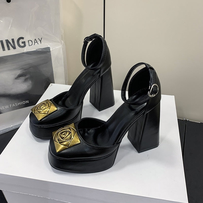 Export super high-heeled women's sandals  k-style square toe bag heel thick heel export women's flats buckle sandals wholesale